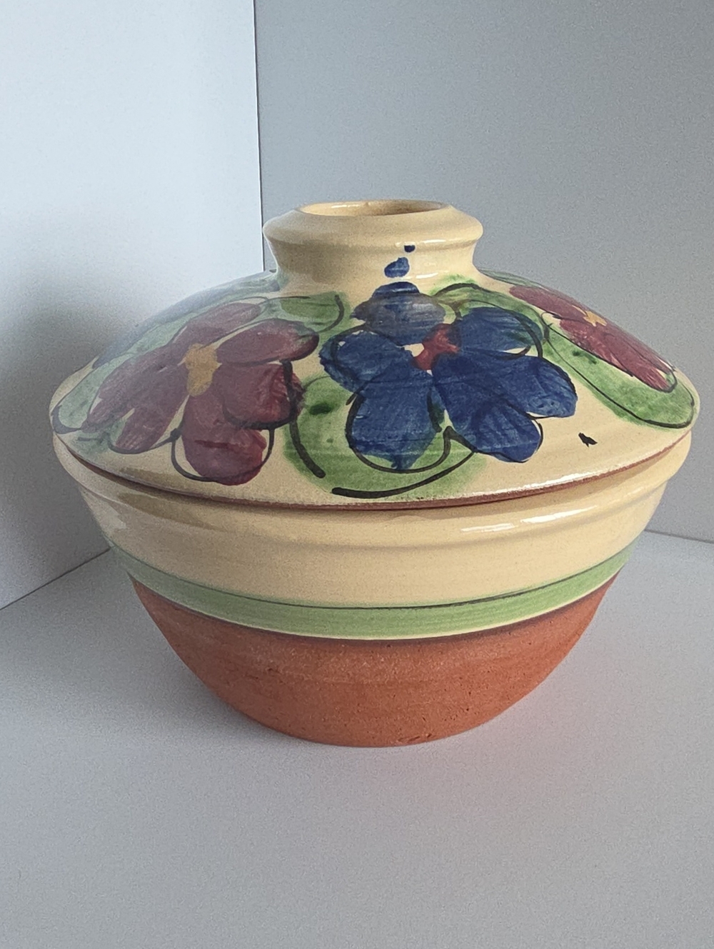 Vintage Hand Thrown Ceramic Poppy Pot Flower Design Vessel Signed With Stamp P